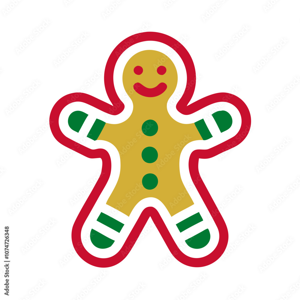 Obraz premium Colorful Christmas gingerbread man with green and red frosting, Christmas red green gold color scheme