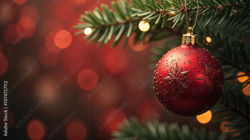 christmas ball on tree brunch on empty background. Generative AI christmas ball on tree brunch on empty background. Generative AI