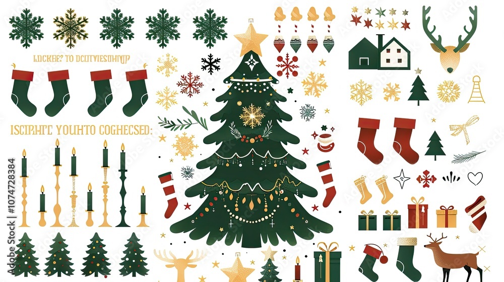 Naklejka premium Stylized Christmas elements clip art set