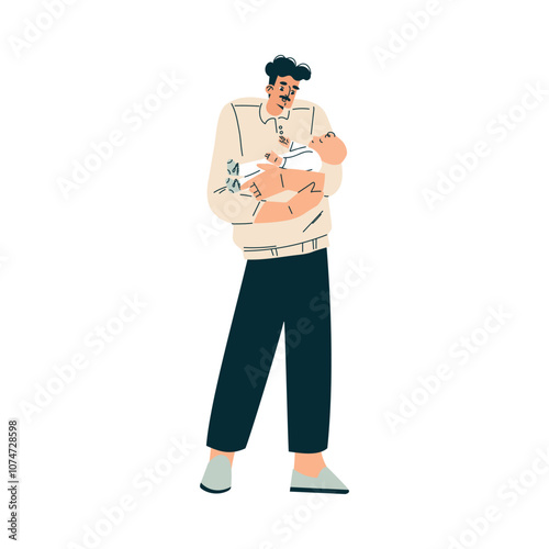 Young Man with Newborn Baby Child Vector Illustration