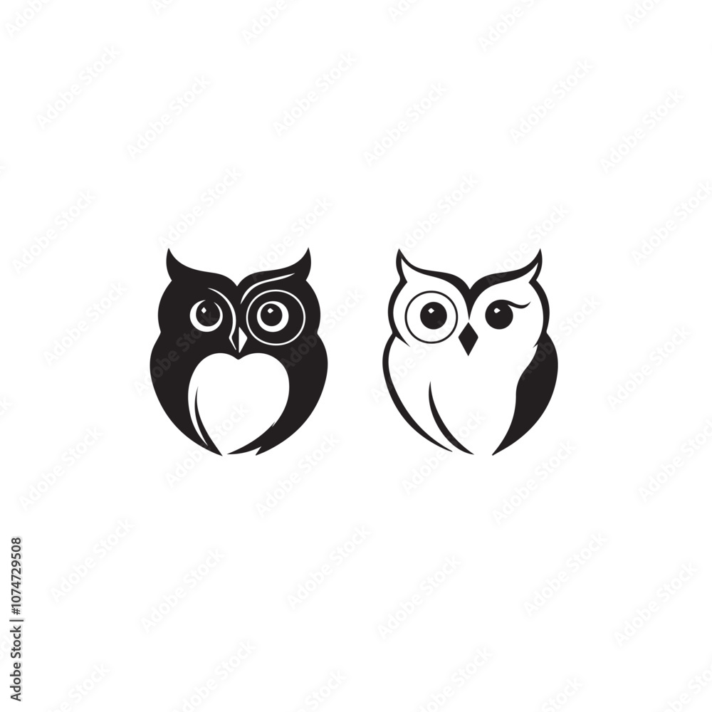 Fototapeta premium Owl In cartoon, hand-drawn flat style. image for social media, websites and UI. Isolated 2D vector design in logo, icon, sketch style, simple line vector, single color. AI Generative Art.
