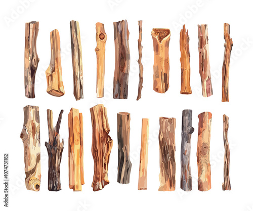 Palo santo sticks cartoon vector set. Wooden burning flavor aroma wand, scared ritual voodoo witchcraft esoteric cult timber stuff, boho branches weathered aromatherapy, isolated illustrations