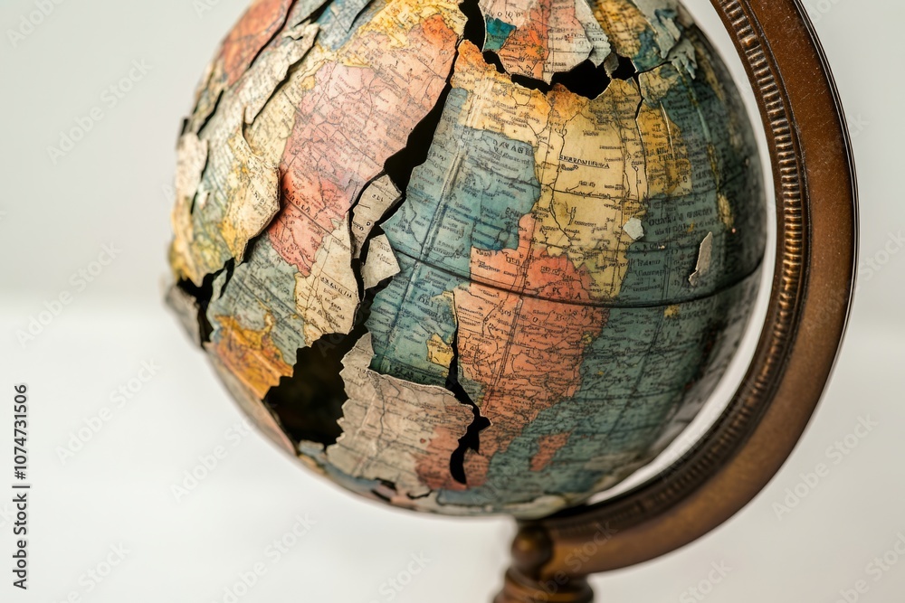 A beautifully cracked globe symbolizes the fragility of our planet and the interconnectedness of global cultures. It reflects the passage of time and our environmental responsibilities. Generative AI. A beautifully cracked globe symbolizes the fragility of our planet and the interconnectedness of global cultures. It reflects the passage of time and our environmental responsibilities. Generative AI.