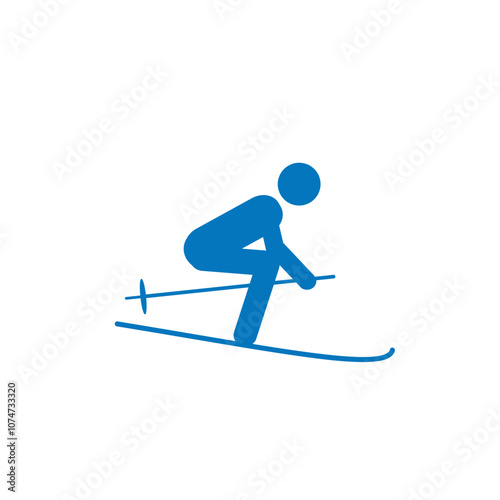 stick man on skis, pictogram of a human figure, winter appearance of a variety, healthy lifestyle, illustration on a transparent background