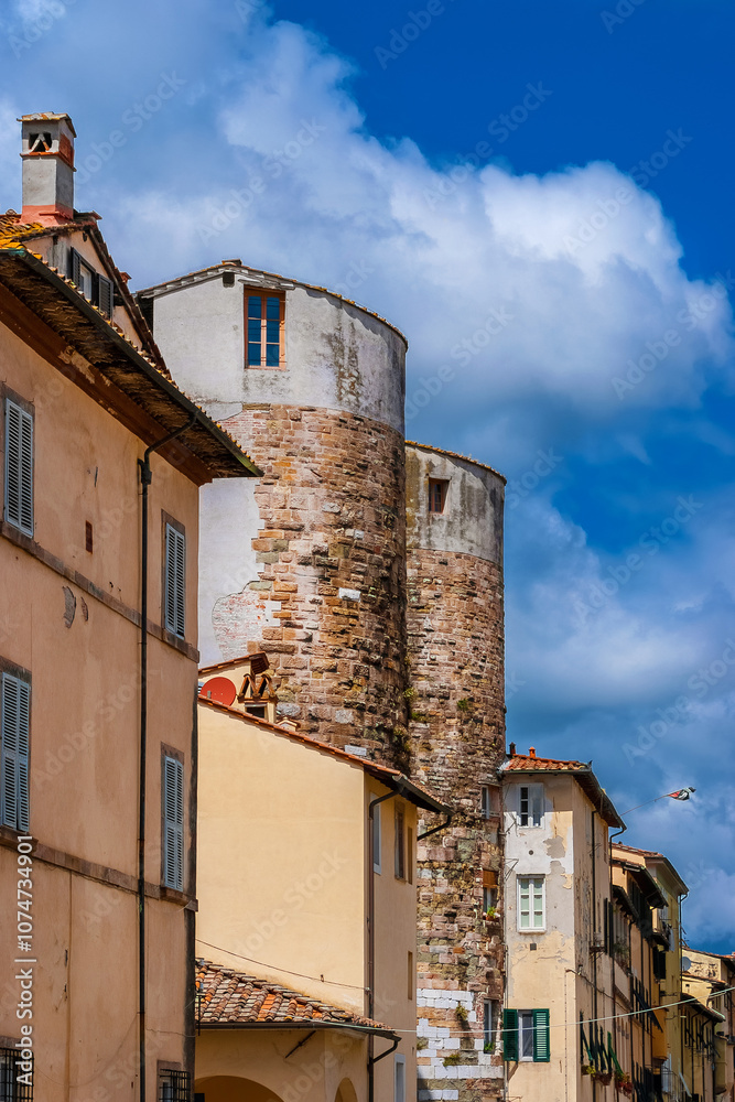 Lucca beautiful medieval historical center with St Gervasius Gate twin towers Lucca beautiful medieval historical center with St Gervasius Gate twin towers