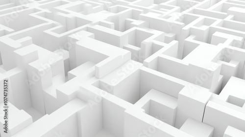 Abstract 3D rendering of a white maze-like structure.