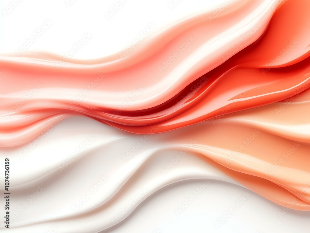 Soft strokes in shades of coral, from deep coral red to pale peach, isolated on white, viewed from above, smooth and clean for cosmetic swatches Soft strokes in shades of coral, from deep coral red to pale peach, isolated on white, viewed from above, smooth and clean for cosmetic swatches