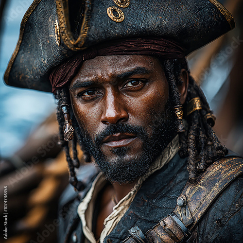 A close-up of a black pirate photo