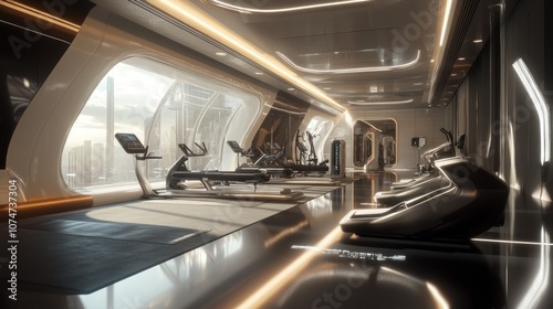 Fototapeta Naklejka Na Ścianę i Meble -  Modern Gym with City View