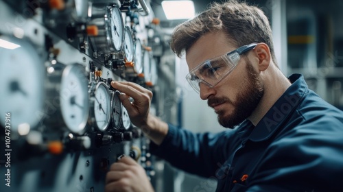 Industrial Worker Checking Gauges