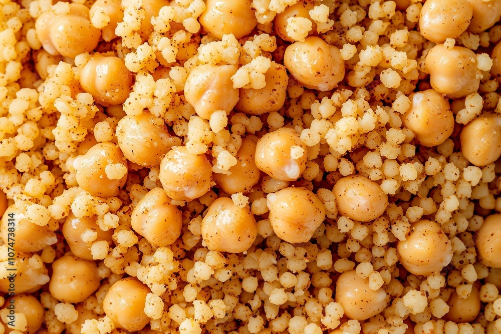 Close-Up of Vibrant Spiced Couscous Dish with Chickpeas, Emphasizing Savory Flavors and Colorful Ingredients. Perfect for Culinary Websites, Plant-Based Diet Articles, or Cooking Guides. Close-Up of Vibrant Spiced Couscous Dish with Chickpeas, Emphasizing Savory Flavors and Colorful Ingredients. Perfect for Culinary Websites, Plant-Based Diet Articles, or Cooking Guides.
