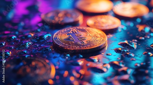 Bitcoin Cryptocurrency on Wet Surface photo