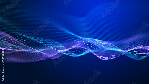 Abstract wave of musical sounds. Smooth information transfer. 3D rendering.
