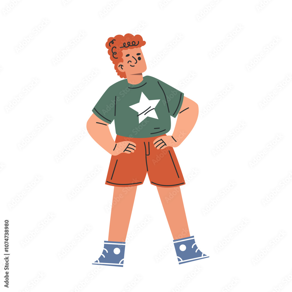 Obraz premium Playful Preschool Boy Doing Physical Exercise Vector Illustration