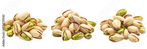 Set of heap of raw pistachios isolated on a transparent background