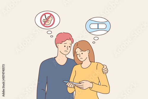 Problem of infertility in unhappy couple holding negative pregnancy test and wanting to have child