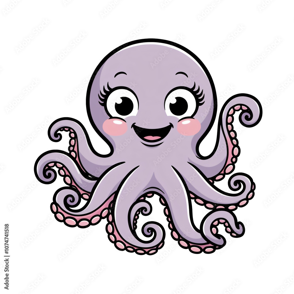 Cartoon Dumbo octopus with expressive eyes, joyful and playful expression, vibrant lavender color, sticker design, clean white background, generative ai Cartoon Dumbo octopus with expressive eyes, joyful and playful expression, vibrant lavender color, sticker design, clean white background, generative ai