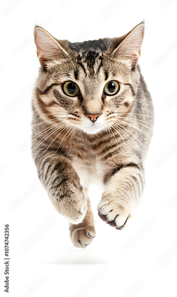 Cat running towards the camera isolated on white background
Cat running towards the camera isolated on white background