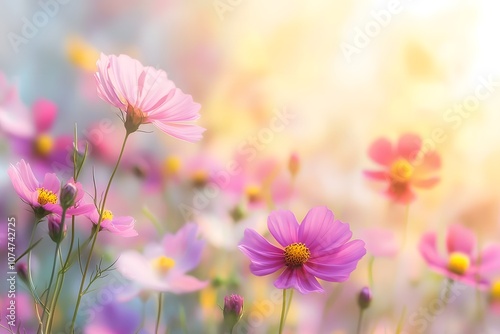 Beautiful Purple and Pink flower on Fresh bright blossom wildflower background