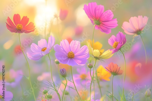 Beautiful Purple and Pink flower on Fresh bright blossom wildflower background