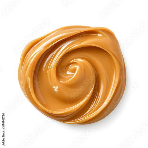 Melted caramel swirl, whirlpool top view isolated on a white background 