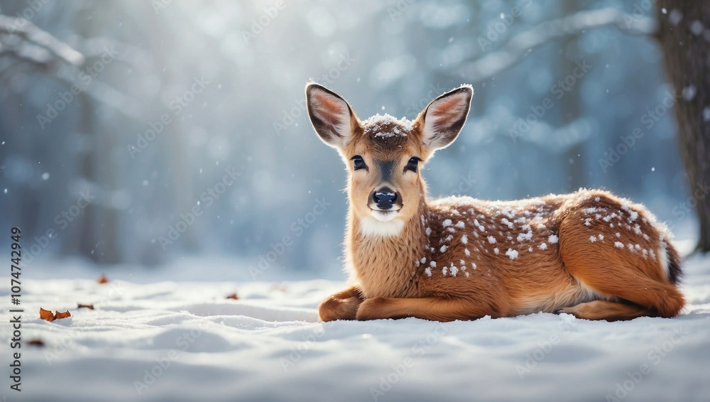 Baby deer in winter forest Baby deer in winter forest