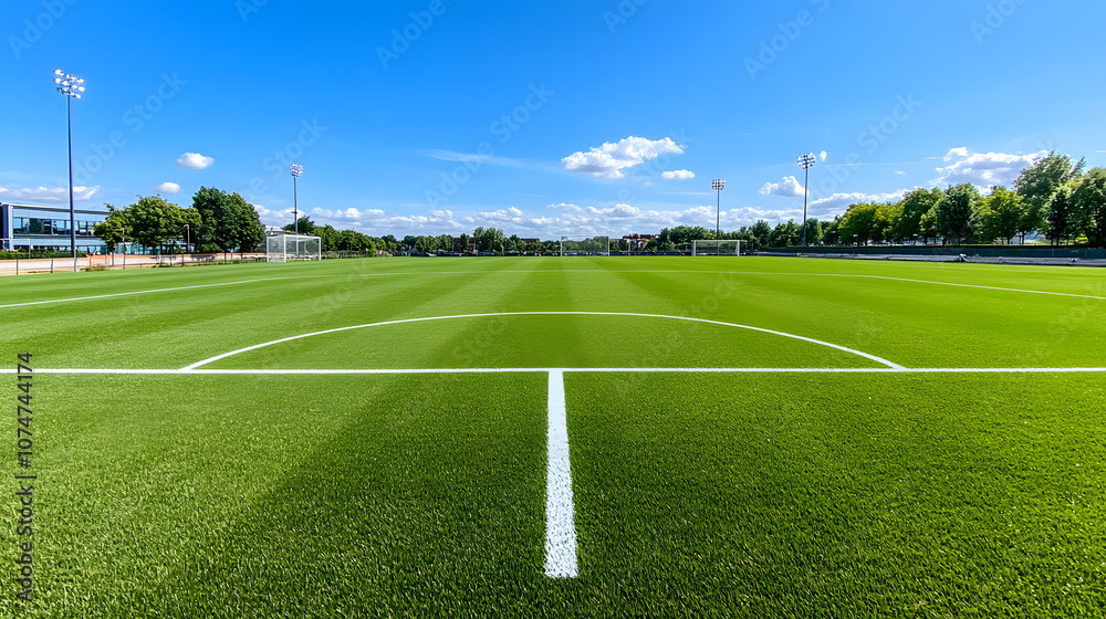 Fototapeta premium Wide-angle view of an empty football stadium
