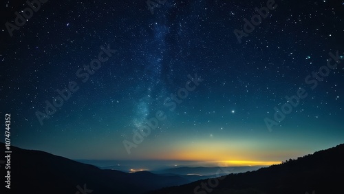 A breathtaking night sky filled with stars, overlooking rolling hills and a tranquil lake, showcasing the beauty of nature under a clear Milky Way