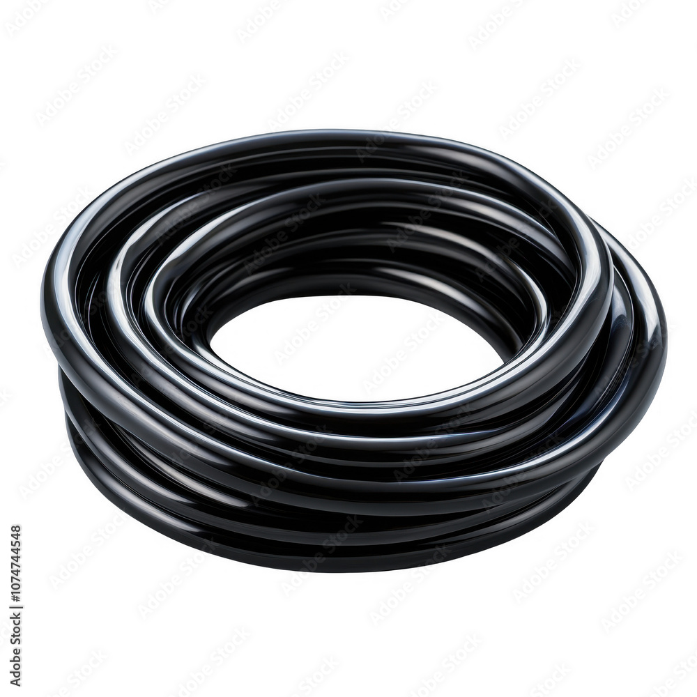 Coiled Black Rubber Hose on White Background Coiled Black Rubber Hose on White Background