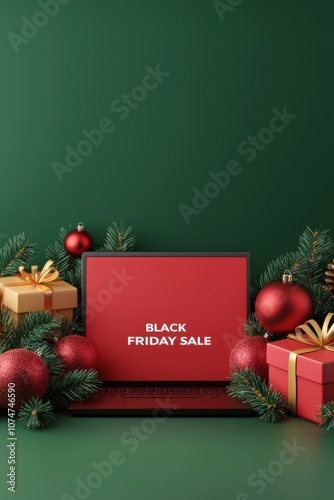 A festive setup featuring a laptop displaying a 