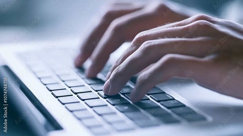 Strategic Financial Planning: Hands Typing on Laptop with Analytical Reports Close-up Strategic Financial Planning: Hands Typing on Laptop with Analytical Reports Close-up