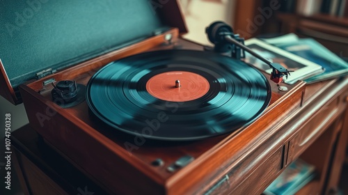 Vintage Turntable Playing Music photo