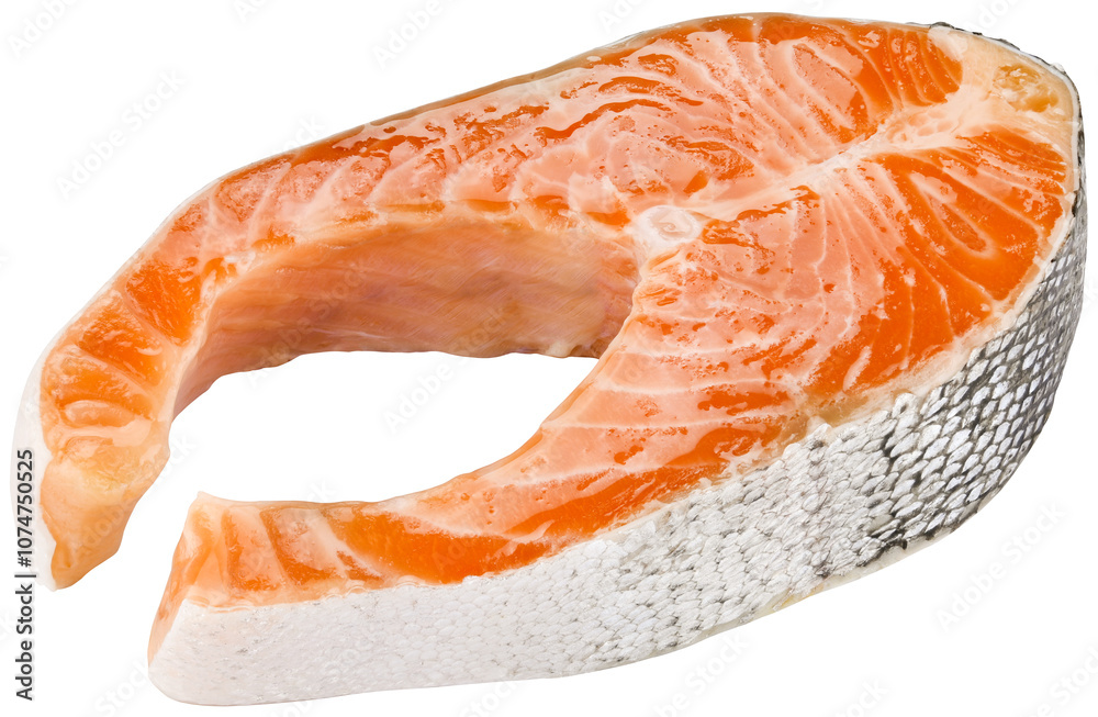 Steak of fresh raw trout fish isolated on a transparent background. Completely in focus. Focus stacking. Steak of fresh raw trout fish isolated on a transparent background. Completely in focus. Focus stacking.