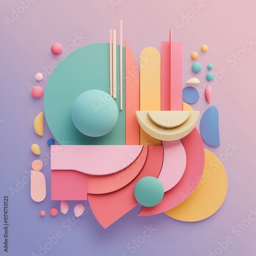 Gambar abstrak dengan pola berulang dan elemen lembut yang memberikan kesan menenangkan. Warna pastel dan palet lembut digunakan untuk menciptakan suasana santai, dengan bentuk yang mengalir atau berg photo