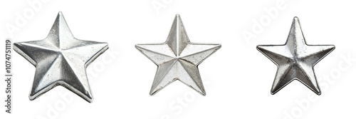 Set of silver star isolated on a transparent background