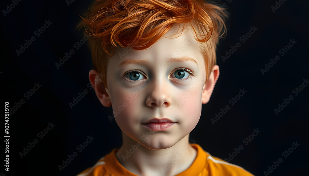 portrait of an unusual boy 9 years old with bright red hair isolated with white highlights, png portrait of an unusual boy 9 years old with bright red hair isolated with white highlights, png