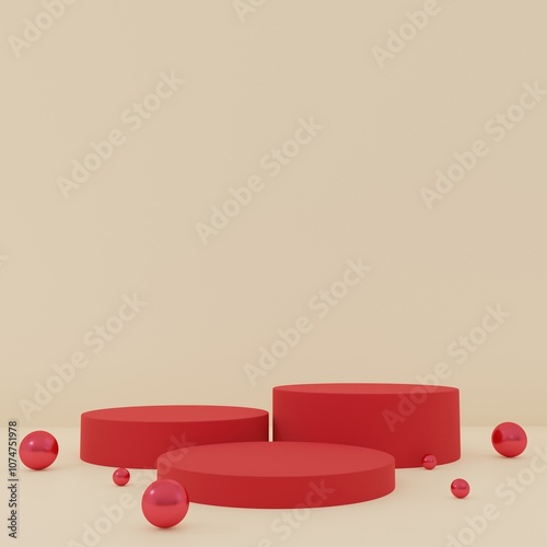 Merry Christmas and happy new year , podium studio for products with copy space, product stand, 3D rendering	
