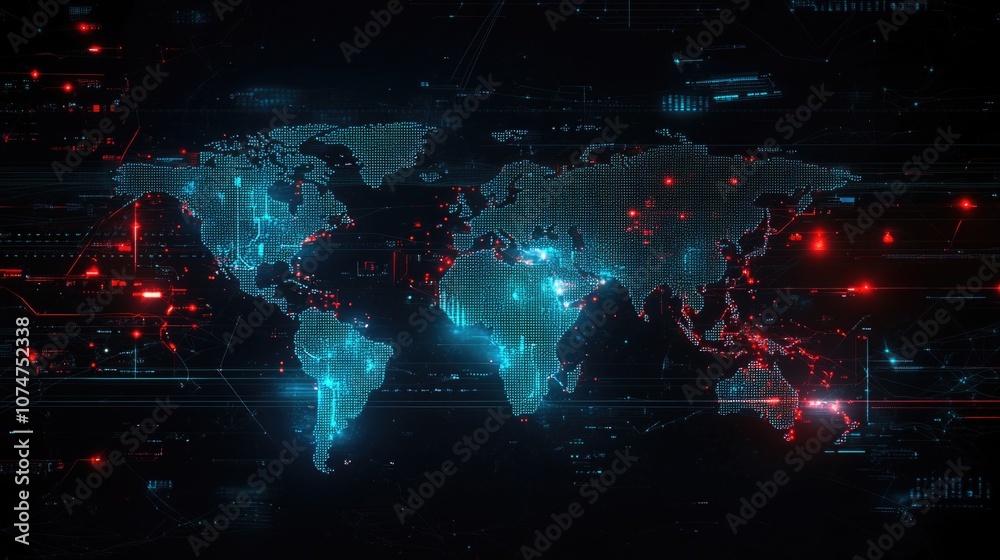 Digital world map. Digital world map.