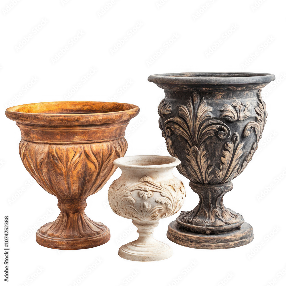 Ornate Ceramic Vases and Urns in Various Sizes and Styles Ornate Ceramic Vases and Urns in Various Sizes and Styles