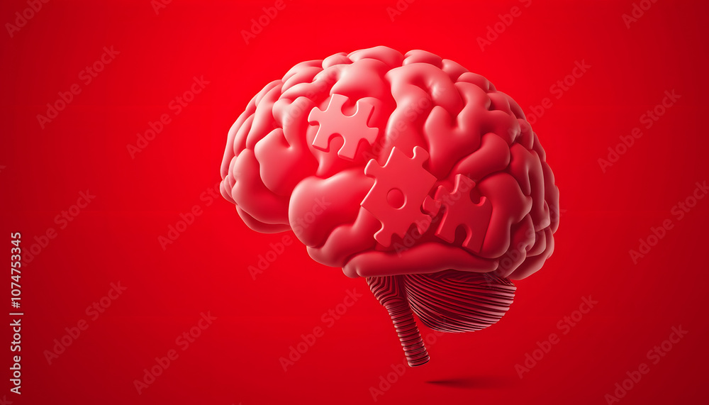 Human brain with a puzzle on red background. Business idea, memory loss, training and new skills isolated with white highlights, png Human brain with a puzzle on red background. Business idea, memory loss, training and new skills isolated with white highlights, png