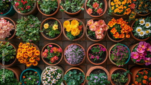 Create a vibrant flower garden with colorful potted plants for any space