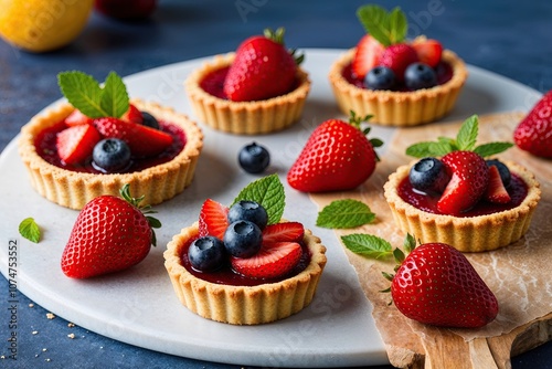 Delightful Fruit Tarts with Succulent Fresh Toppings on a Crispy Base