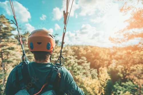 Adventurous Person Preparing for Zipline Ride