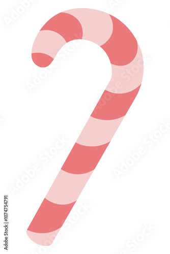 Candy cane. Striped red and pink lollipop. Color vector illustration. Isolated background. Flat style. Christmas sweet treat. Candy cane shaped lollipop. Web design idea.