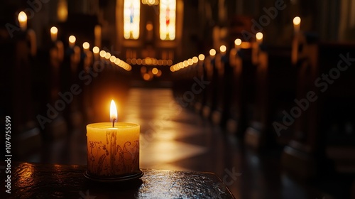 Tranquil Chapel Filled with Glowing Candles and Ornate Architectural Details
