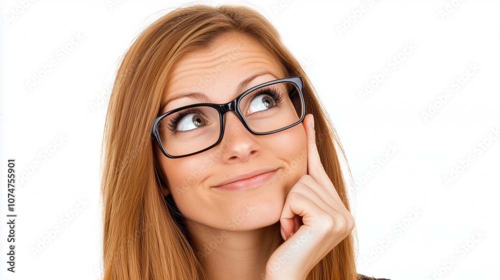 Headshot of a positive young girl looking up with cool ideas isolated on white background Headshot of a positive young girl looking up with cool ideas isolated on white background