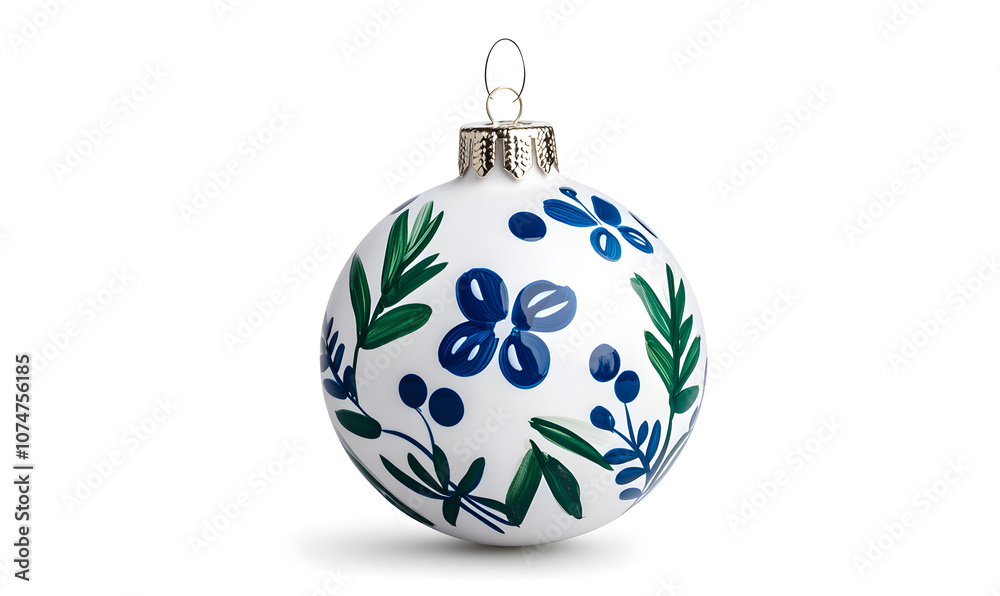 Christmas ball with floral ornaments isolated on a white background