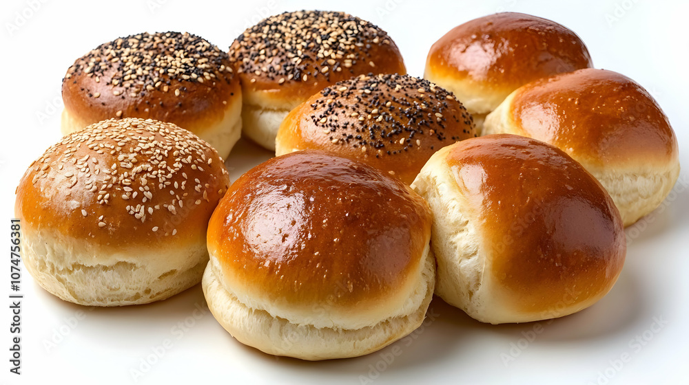 Golden Brown Sesame Seed Burger Buns Realistic Photo Golden Brown Sesame Seed Burger Buns Realistic Photo