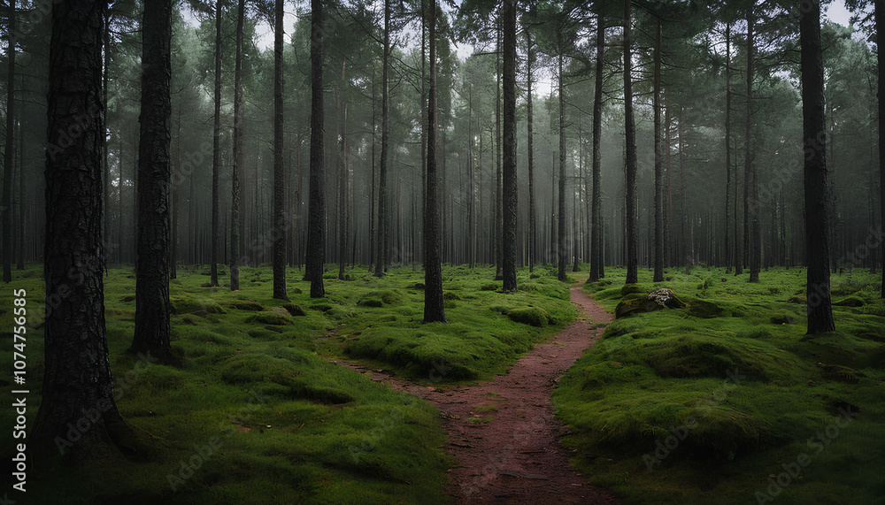 Fototapeta premium Stream through the forest in the bright light of the sun 