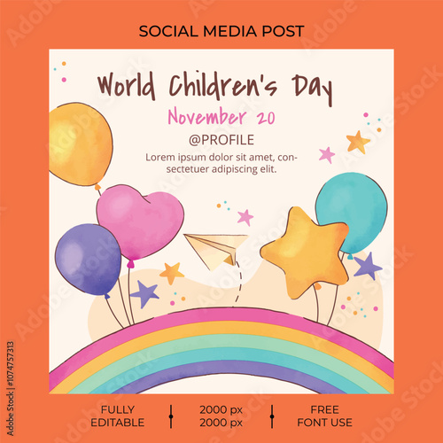 Watercolor world children's day Instagram Post